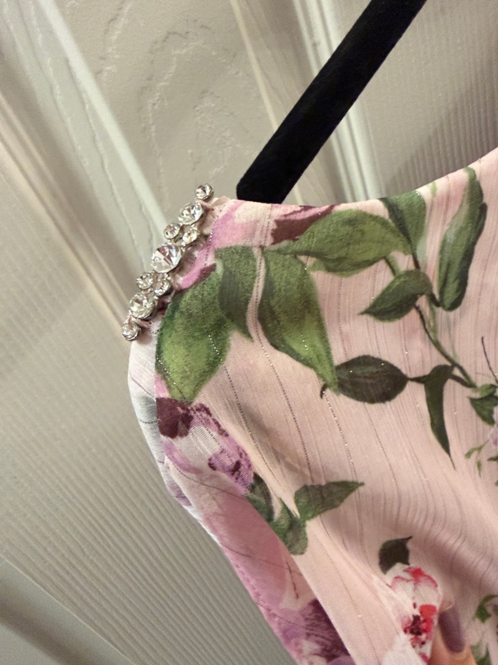 SLNY Pink Floral Tiered Midi Dress with Green Foliage - Picture 7 of 12